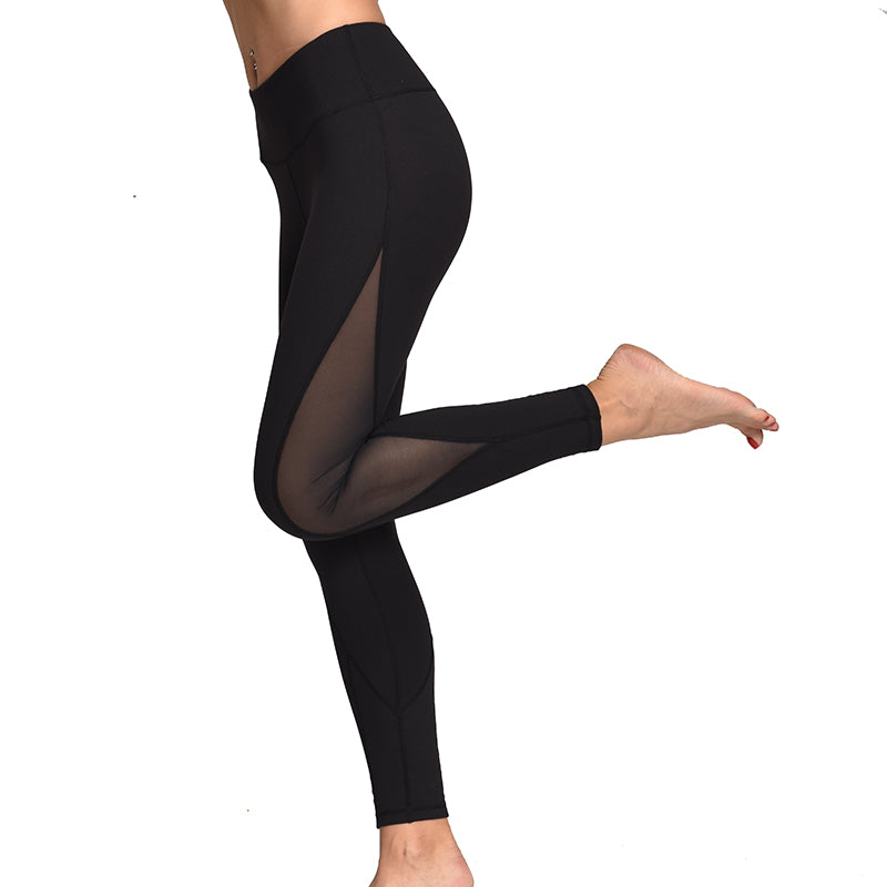 Pxiakgy yoga pants Women's Mesh Patchwork Leggings Sports Long Leg Elastic  Pants Fitness Yoga Pants Black + L 